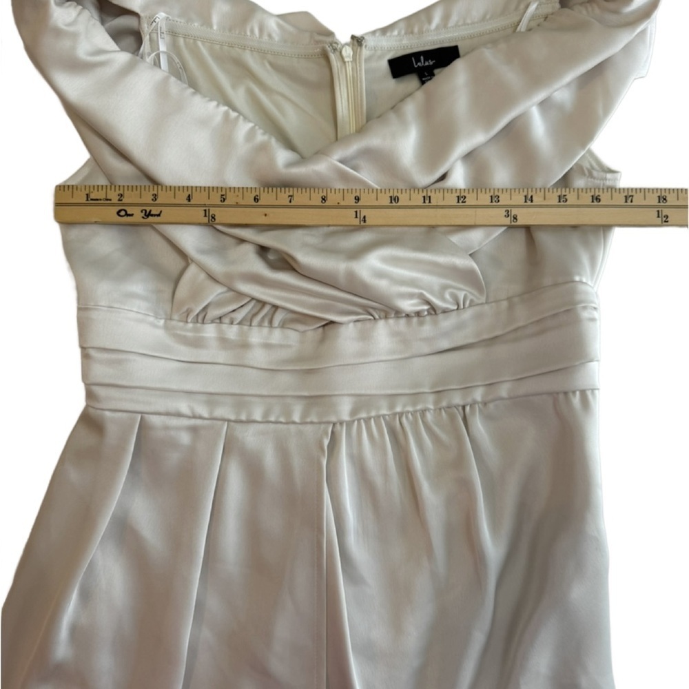 Lulu’s Always Celebrating Ivory Off-Shoulder Satin Dress, Size Large - Picture 6 of 8